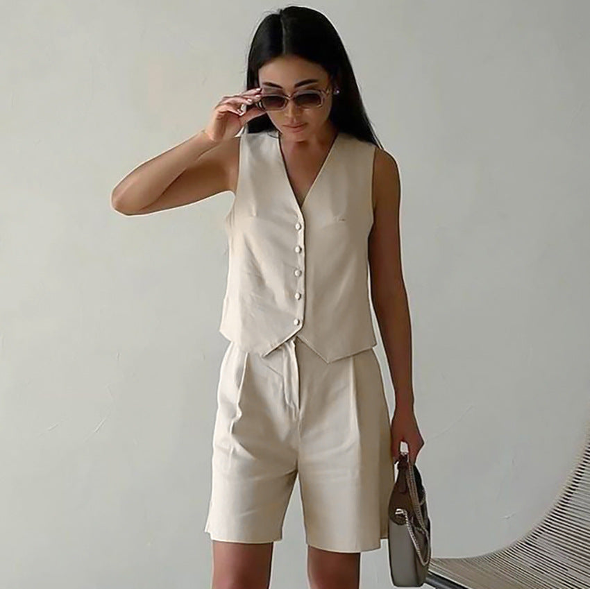 Dame ærmeløs Blazer-top med elegant knaplukning Stilla