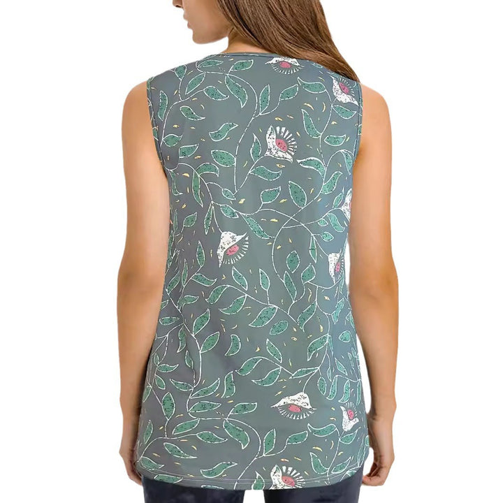 Dame Floral Print Ærmeløs Bluse Stilla