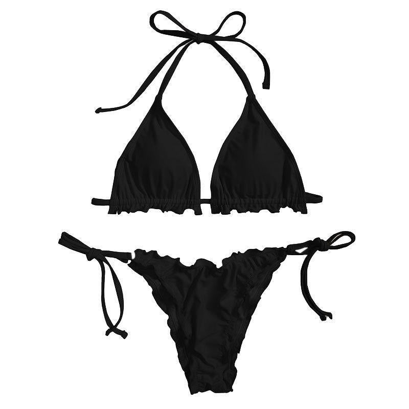 Dame trekant bikini med ruffles og justerbare stropper Skovae