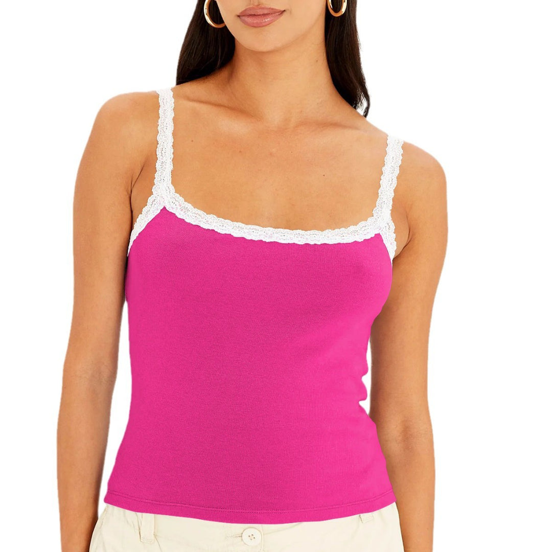 Dame Spaghetti straps top med dekorativt spidskant Stilla