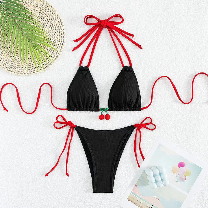 Dame Triangel-Bikini med legende kirsebær-design og justerbare bånd Stilla