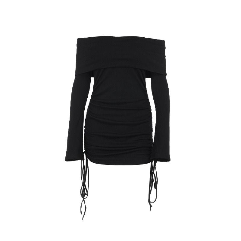Dame Off-Shoulder top med rynker og snøre detaljer Skovae