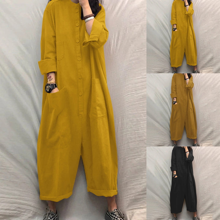 Dame Casual Jumpsuit med overdimensionerede lommer og knaplukning Stilla