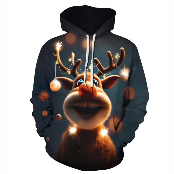 Dame hættetrøje med festligt rensdyrmotiv og indvending fleece Stilla