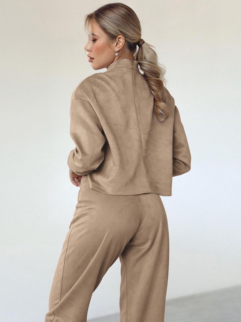 Dame Sporty Cropped Sweatshirt og Joggingbuks Sæt med høj Krave og Snørelukning Stilla