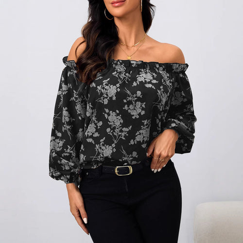 Dame Off-Shoulder Bluse med blomsterprint og flæsedetaljer Stilla
