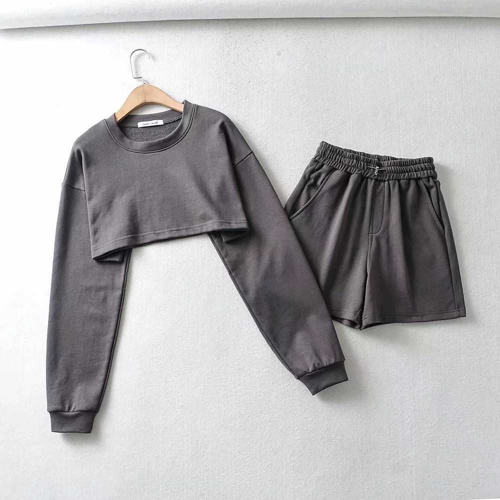 Damerne afslappet crop top og shorts sæt Skovae