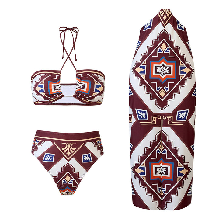 Dame bikini-sæt med matchende omslagsskørt og grafisk design Stilla
