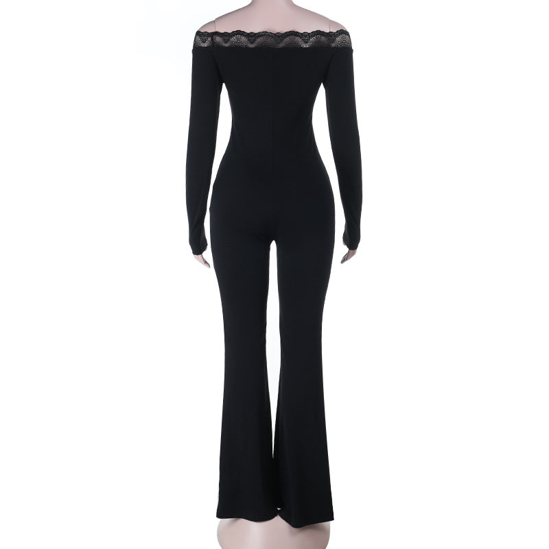 Dame elegant Off-Shoulder Jumpsuit med spidse accenter og udvidet ben Skovae