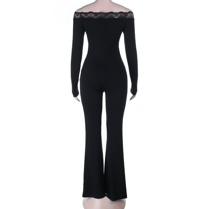 Dame elegant Off-Shoulder Jumpsuit med spidse accenter og udvidet ben Skovae