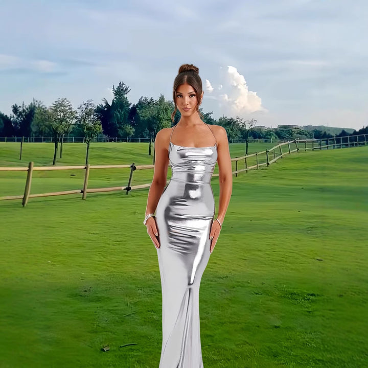 Dame Elegant, figursyet aften kjole med skinnende finish Stilla