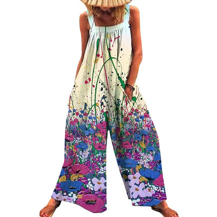 Dame Størrelse Jumpsuit med Blomster Mønster og Praktiske Lommer Skovae