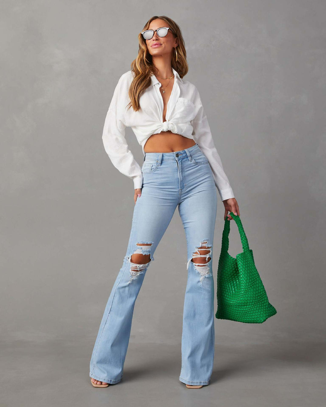 Dameflared jeans med trendy destroyed effect Stilla