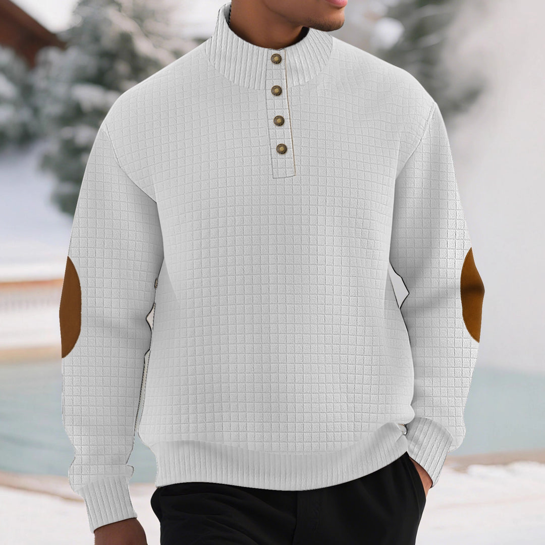 Herrer nan rutet quiltet sweatshirt med henley-lukning høj krave og velour albue-patch Skovae