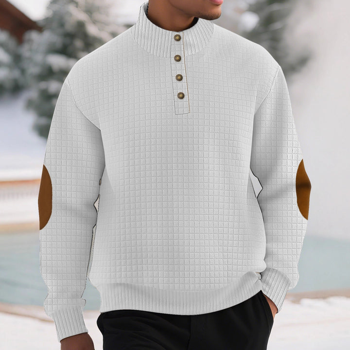 Herrer nan rutet quiltet sweatshirt med henley-lukning høj krave og velour albue-patch Skovae