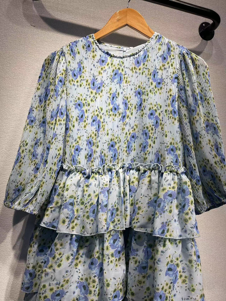 Dame elegant nederdel maxi med voluminøse trin og fint blomster mønster Stilla
