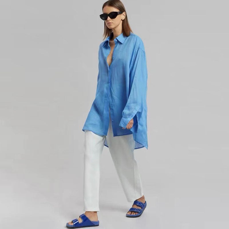 Dame afslappet, oversized skjorte med struktureret stof og praktiske lommer Stilla
