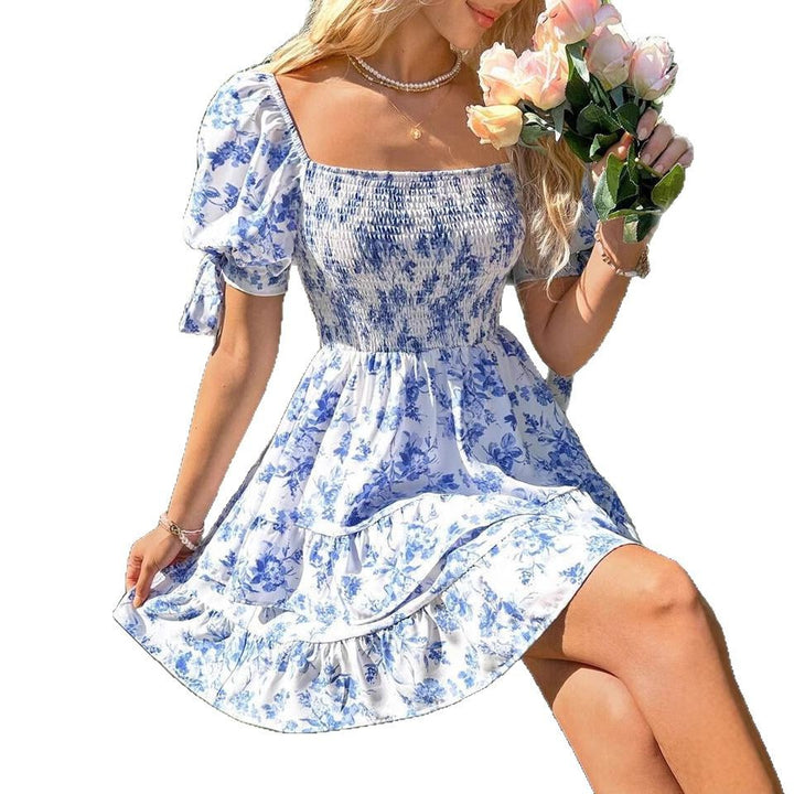 Dame blomsterprint rynket mini kjole Stilla