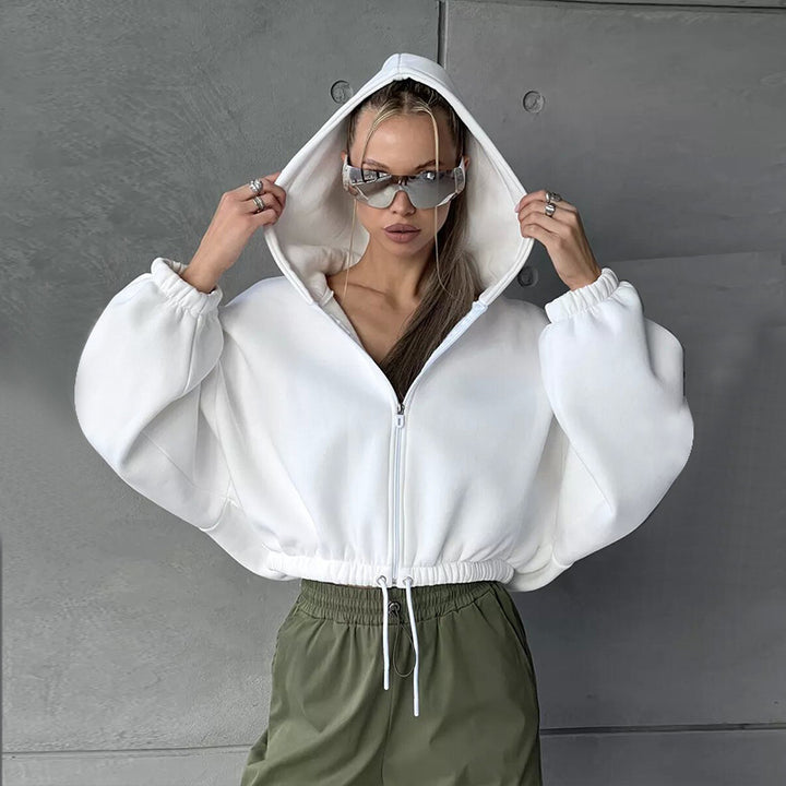 Kvindernes stilfulde hoodie med lynlås og snøre Skovae
