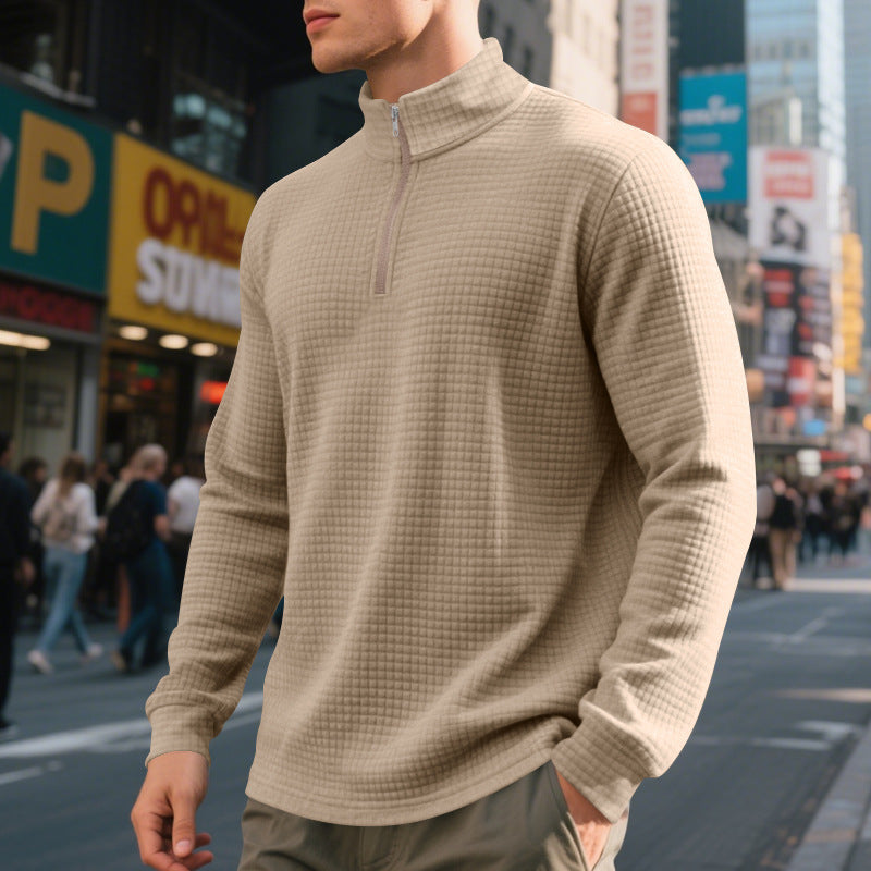 Herren nan City-Thermo-Pullover med kort lynlås Stehkragen og fin kvadratstruktur Skovae