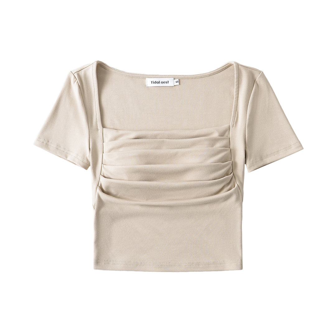 Dame Kortærmet Crop-Top med raffineret Drapée-design Stilla