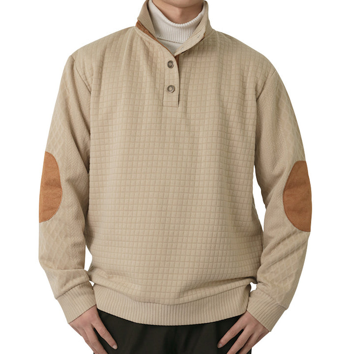 Herre fleecepullover med struktureret design og elegante læderdetaljer Stilla