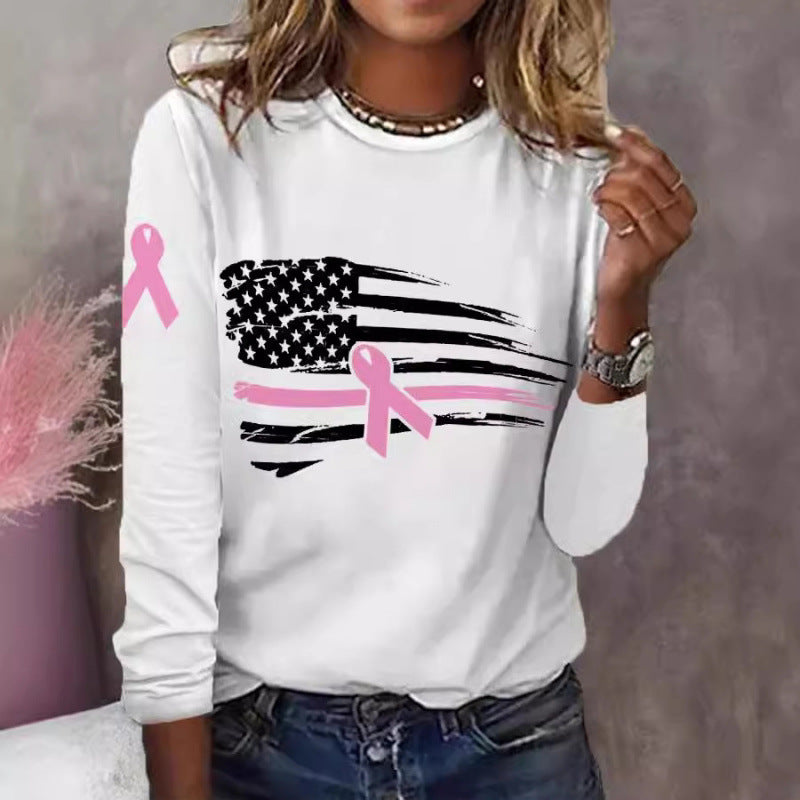 Kvinders casual T-shirt med kreativt flag- og sløjfedesign Skovae