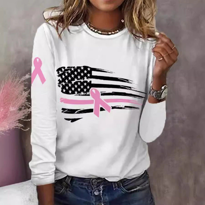 Kvinders casual T-shirt med kreativt flag- og sløjfedesign Skovae