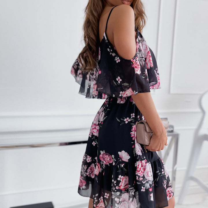 Dame Flydende Off-Shoulder Blomster Mini Kjole Stilla