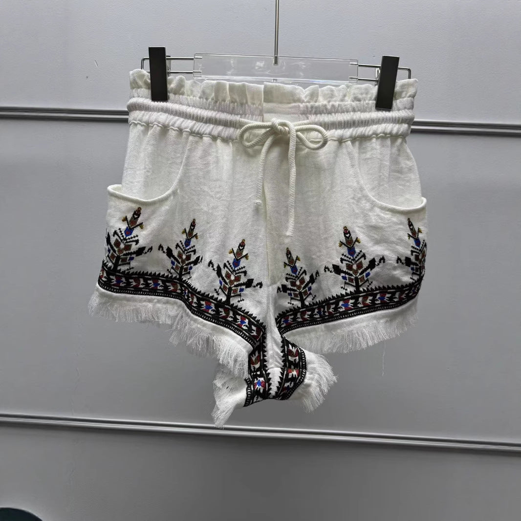Dame ærmeløs top med farverige broderier og dekorative kvaster Stilla
