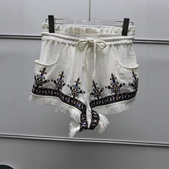 Dame ærmeløs top med farverige broderier og dekorative kvaster Stilla