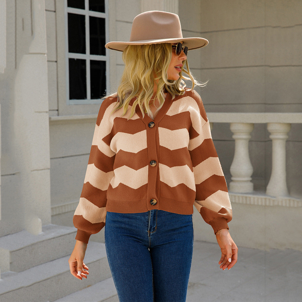 Kvinders fashionable cardigan med chevron mønster Stilla