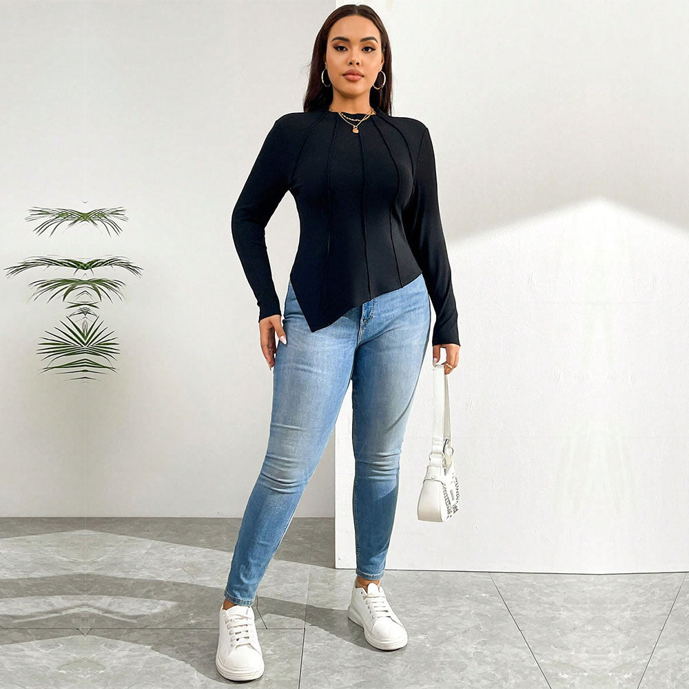 Dame elegant langærmet top med asymmetrisk søm og fine syninger Stilla