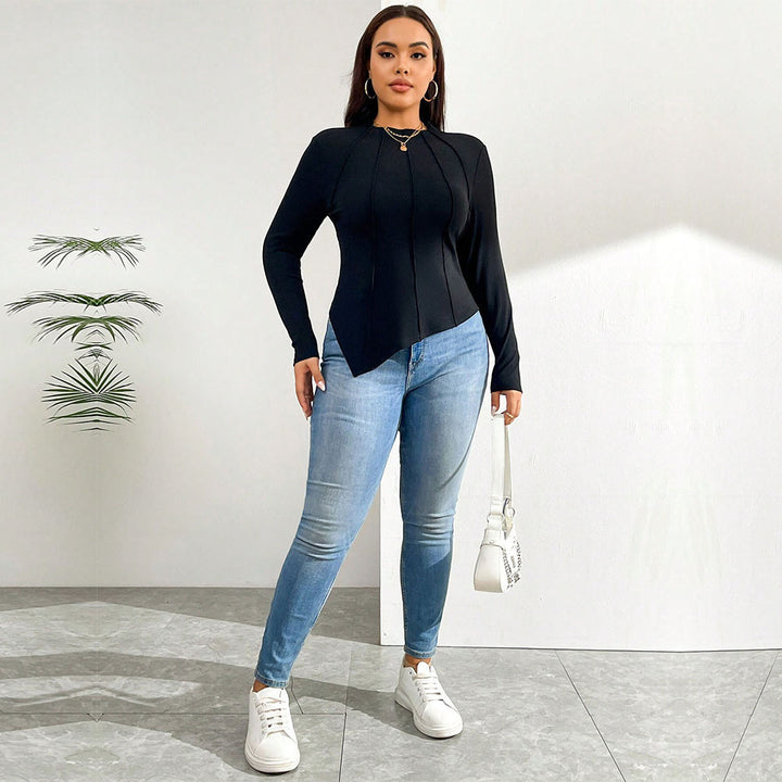Dame elegant langærmet top med asymmetrisk søm og fine syninger Stilla
