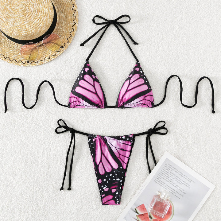 Dame triangel-bikini med sommerfugle-design og justerbare bånd Skovae