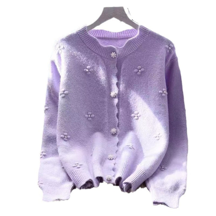 Kvinders hyggelige cardigan med blomsterapplikationer Stilla