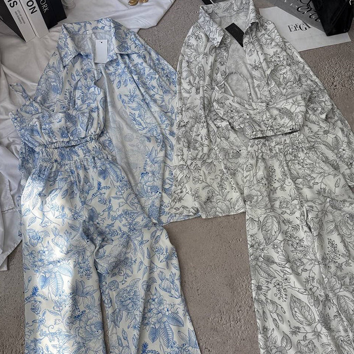 Dame fritid sæt med blomstret design og elastisk linning Stilla