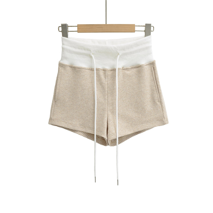 Dame Sporty Striped Shorts med høj talje og justerbar snor Stilla