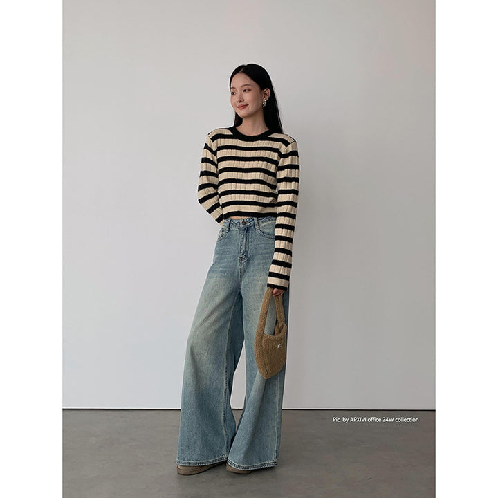 Dame elegant strikpullover med ribmønster Stilla