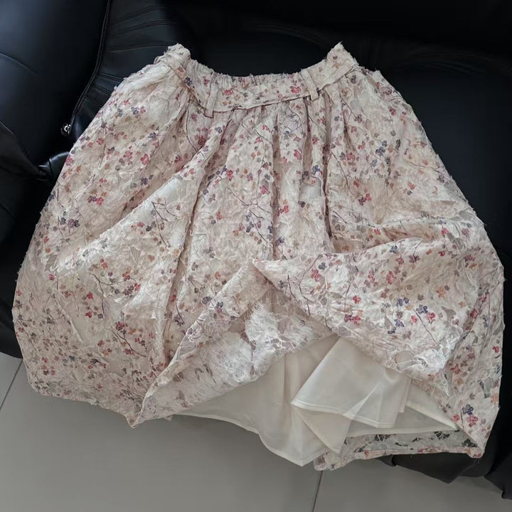 Dame Floral Print Plisseret Midi Nederdel Stilla