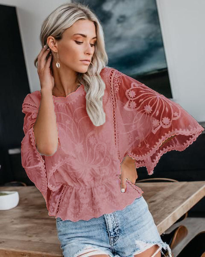 Dame luftig bluse med floralt design Stilla