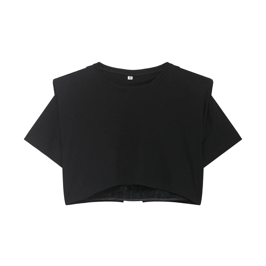 Dame Crop-T-shirt med elegant spidsunderlag Skovae