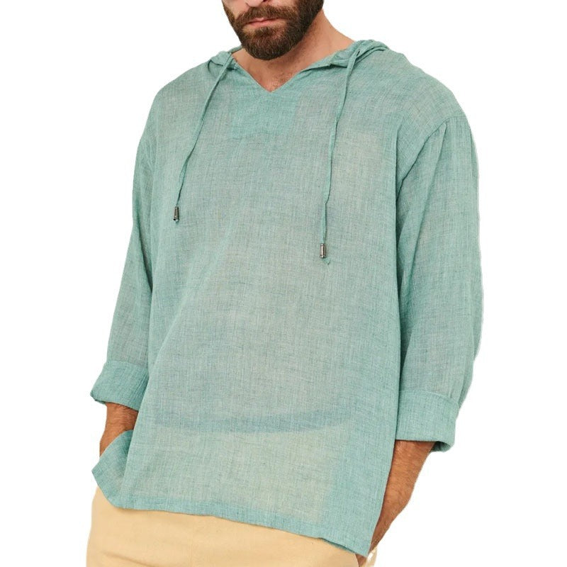 Mand casual linned Hoodie med V-udskæring og kængurulomme Stilla