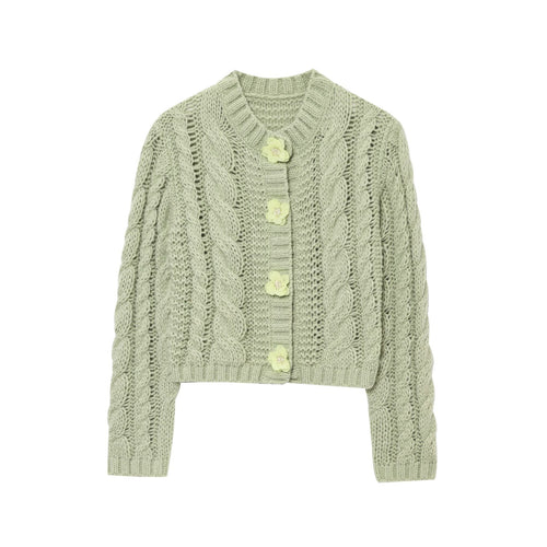Dame cropped strikcardigan med blomsterdetalje Stilla