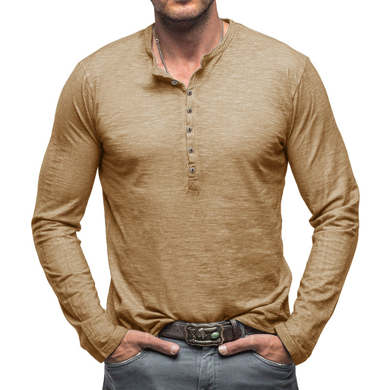 Herrer Langærmet Henley-skjorte med elegant knaplukning og struktureret stof Stilla