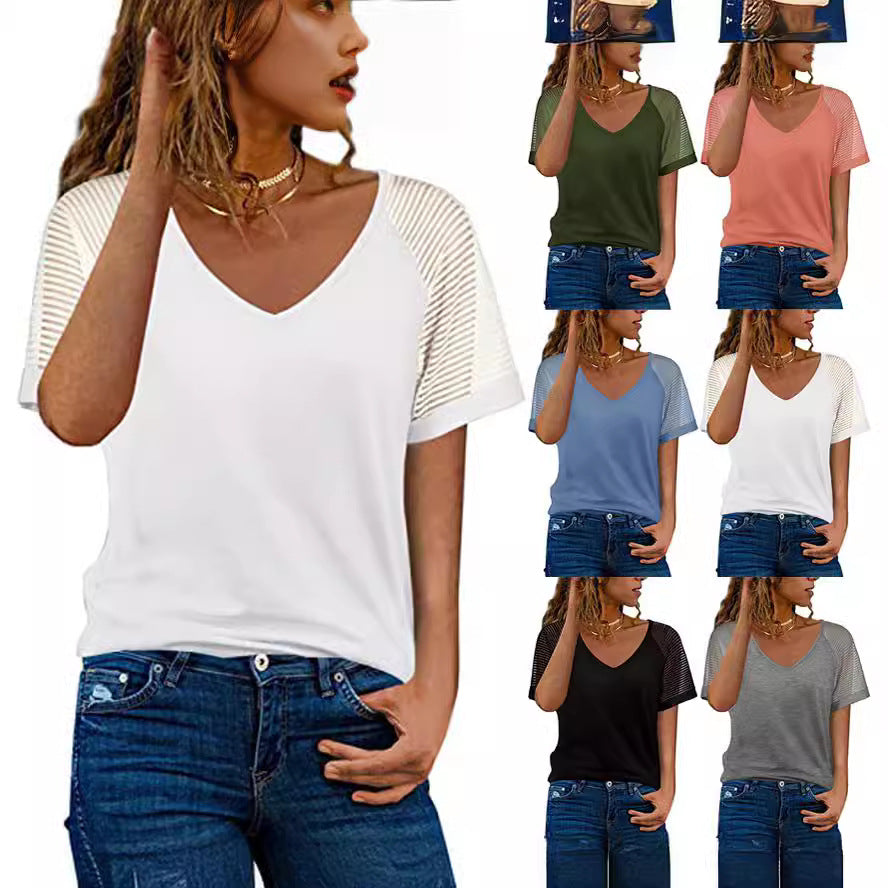 Dame sporty V-hals T-shirt med netærmer Stilla