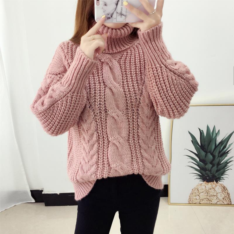 Kvinders chunky striktrøje med turtleneck og kabelmønster Stilla