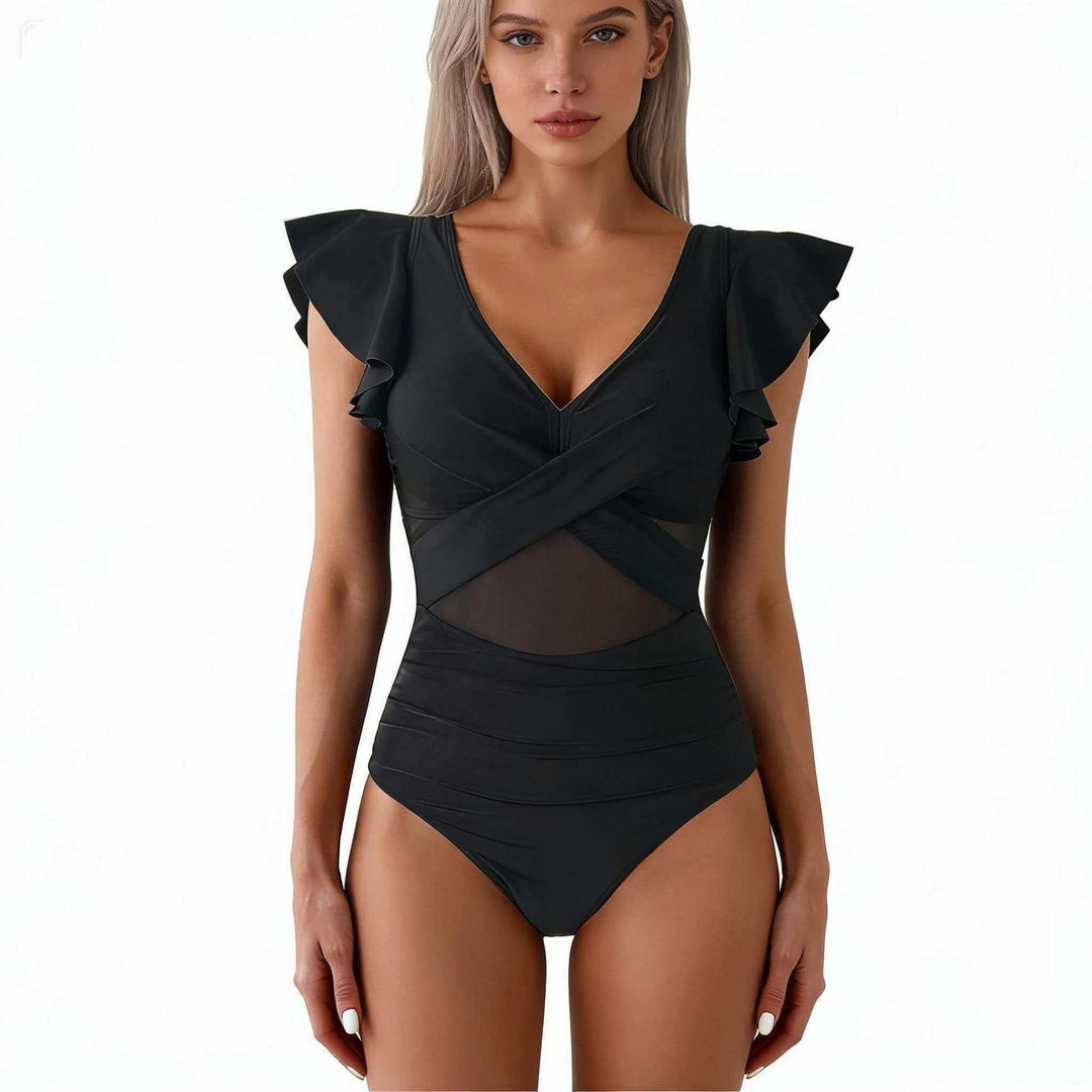 Dame Elegant badetøj med raffinerede ruffle detaljer og transparente indsatser Skovae