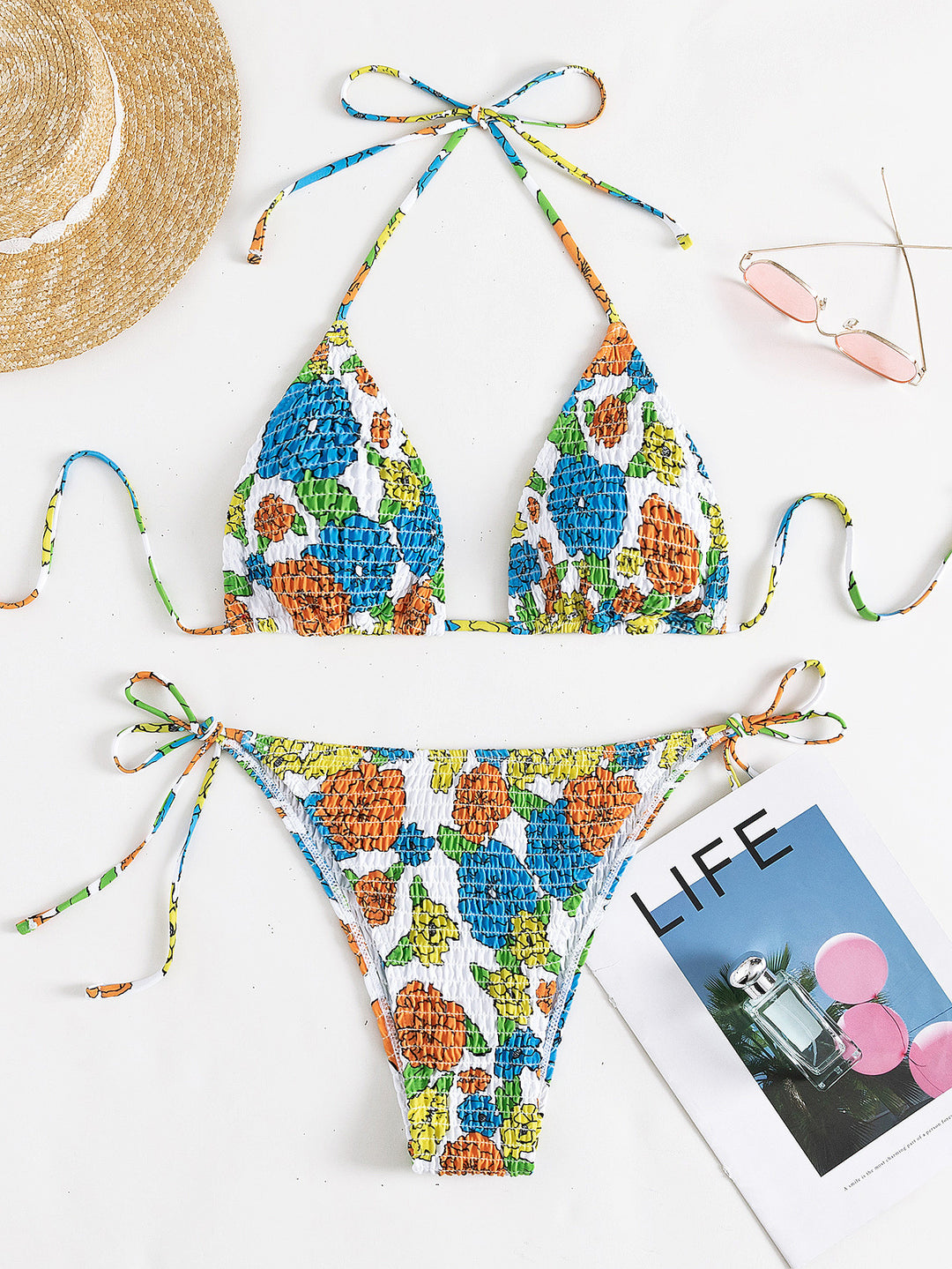 Dame Triangel-Bikini-Sæt med elastisk ruching og legende blomsterprint Stilla