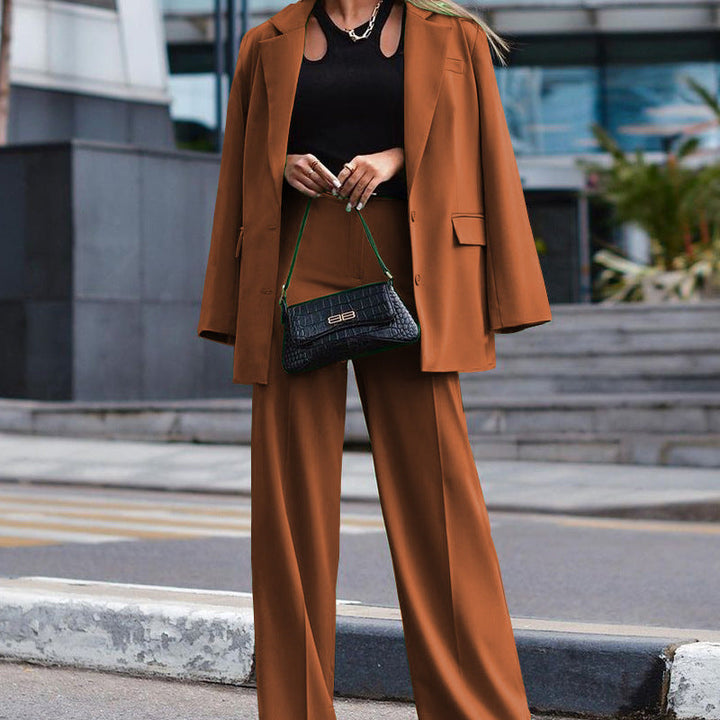 Dame Oversized Blazer og Vidde Bukser Kombination Skovae